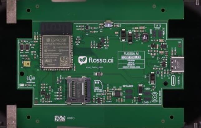 Assembled Flossa AI Controller board, top side photo